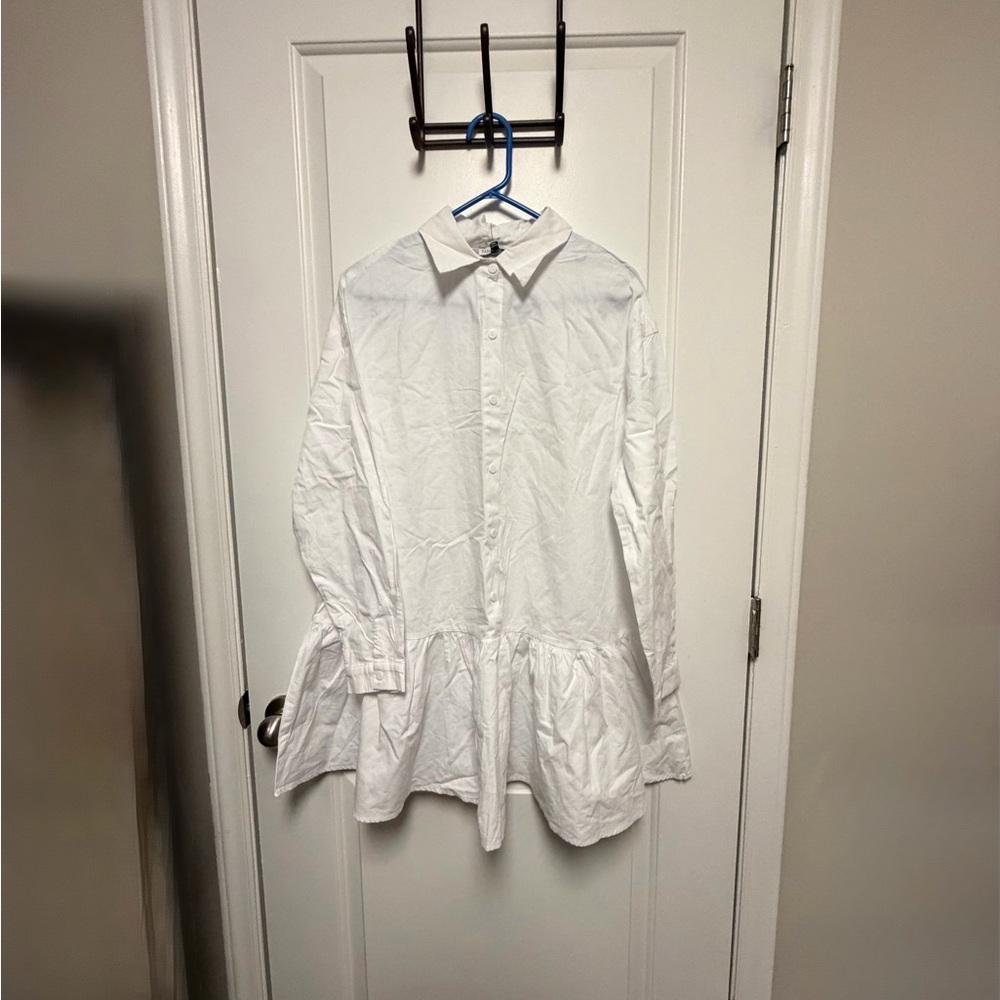 Fashion Nova White Long Sleeve Peplum Shirt Dress